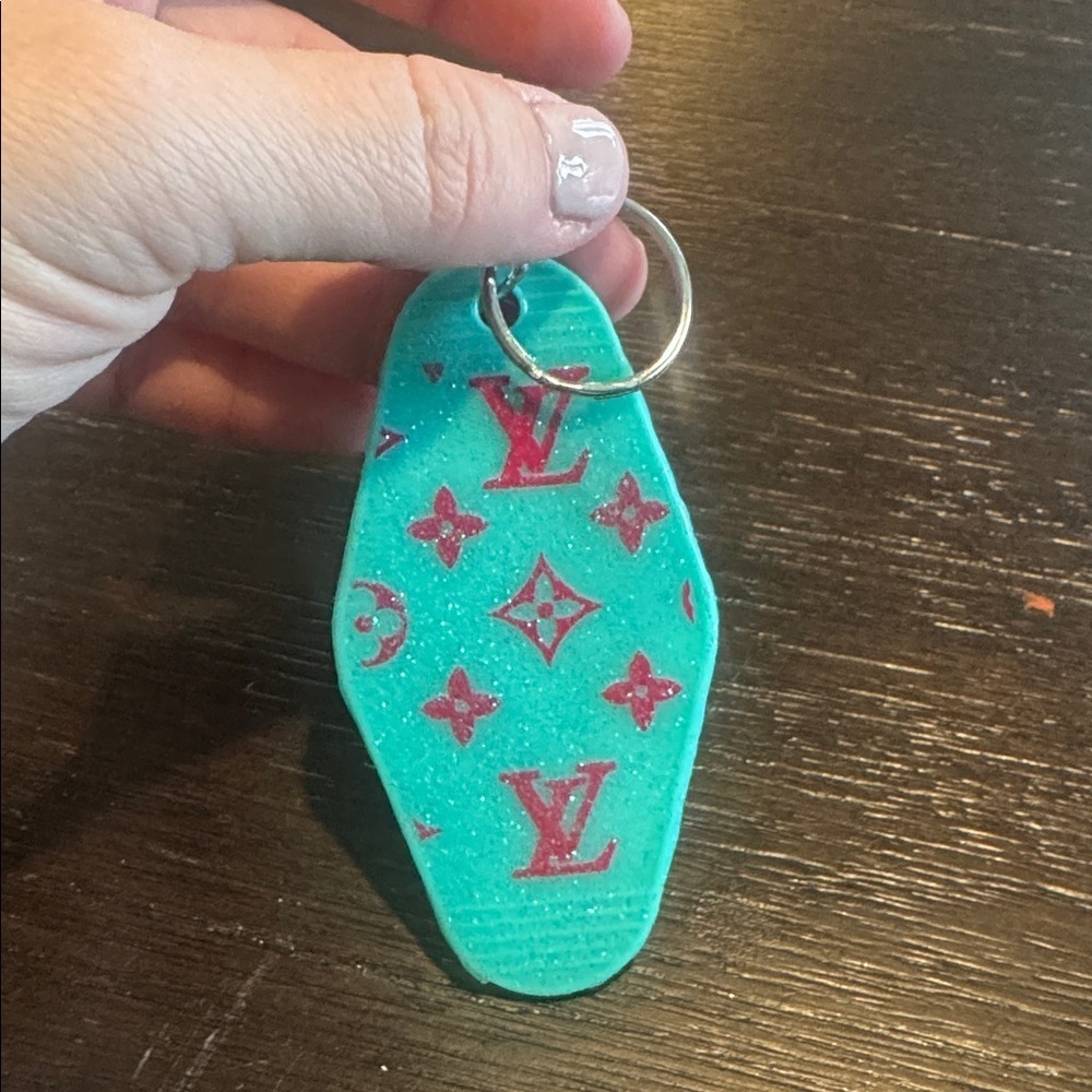 Turquoise and Red Designer Keychain - Picture 2 of 2